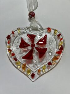 Fused Glass Heart :Clear with Red Centre