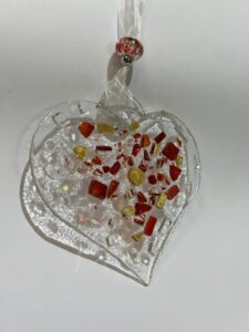 Fused Glass Heart: Red and Yellow Speckled Centre  