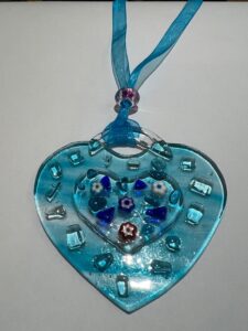 Fused Glass Heart:Light Blue and Clear