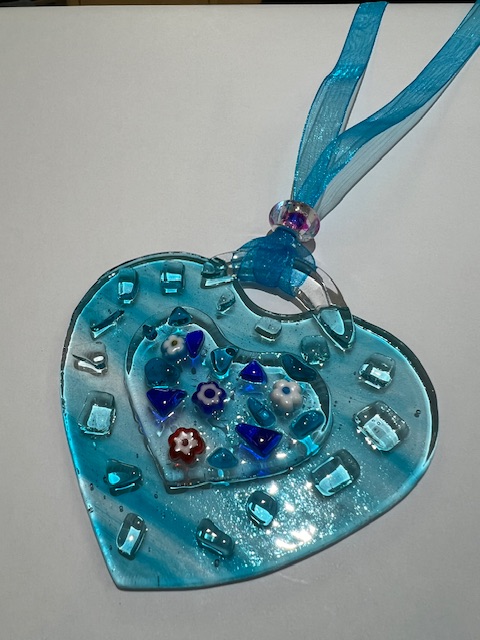 Fused Glass Heart:Light Blue and Clear