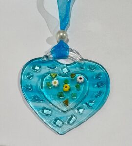 SML Fused Glass Heart: Transparent Light Blue