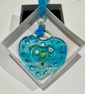 SML Fused Glass Heart: Transparent Light Blue