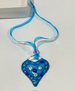 SML Fused Glass Heart: Sea Blue with Blue heart centre